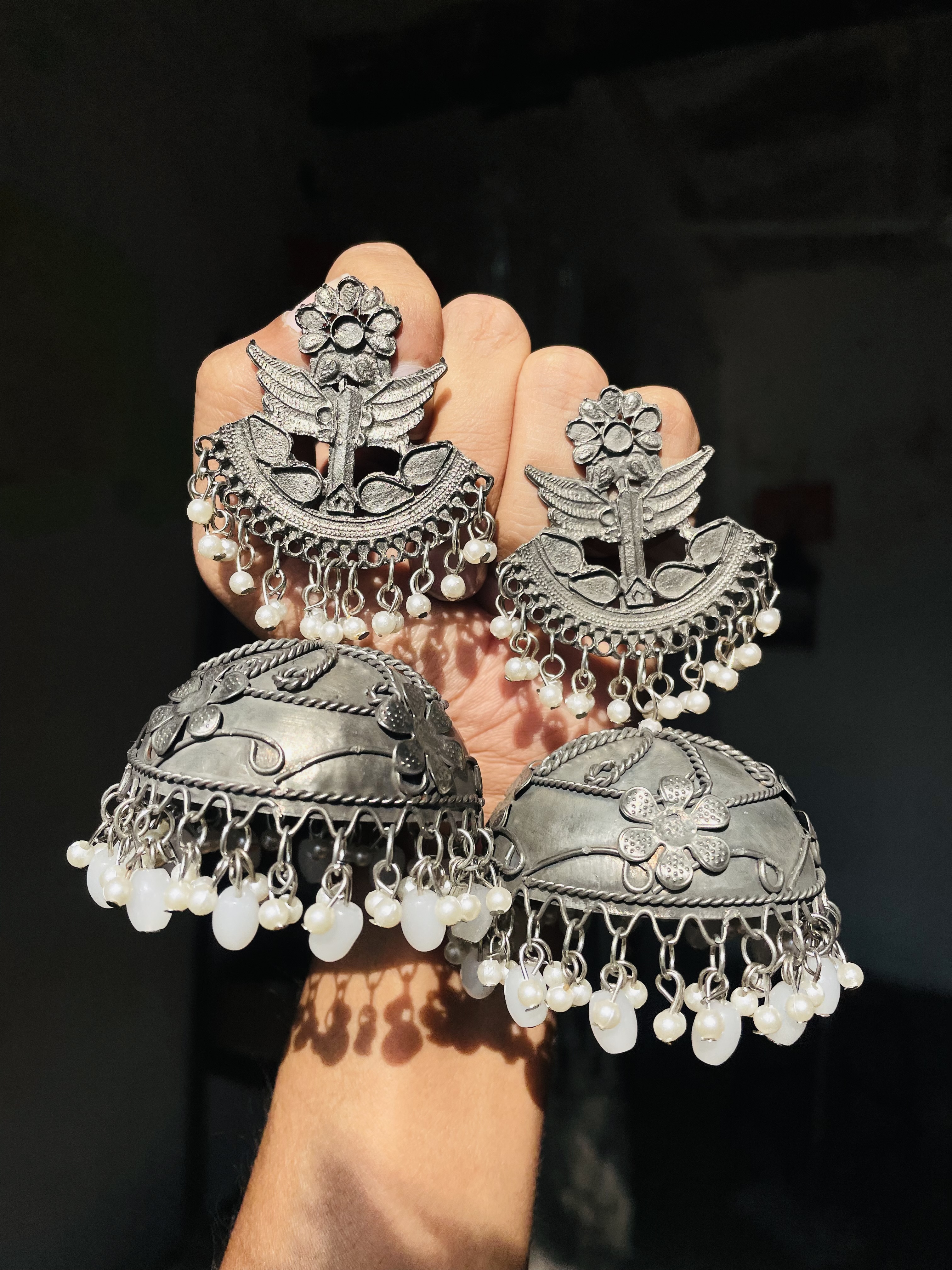 Matte Black Big Size Oxidised Jhumka